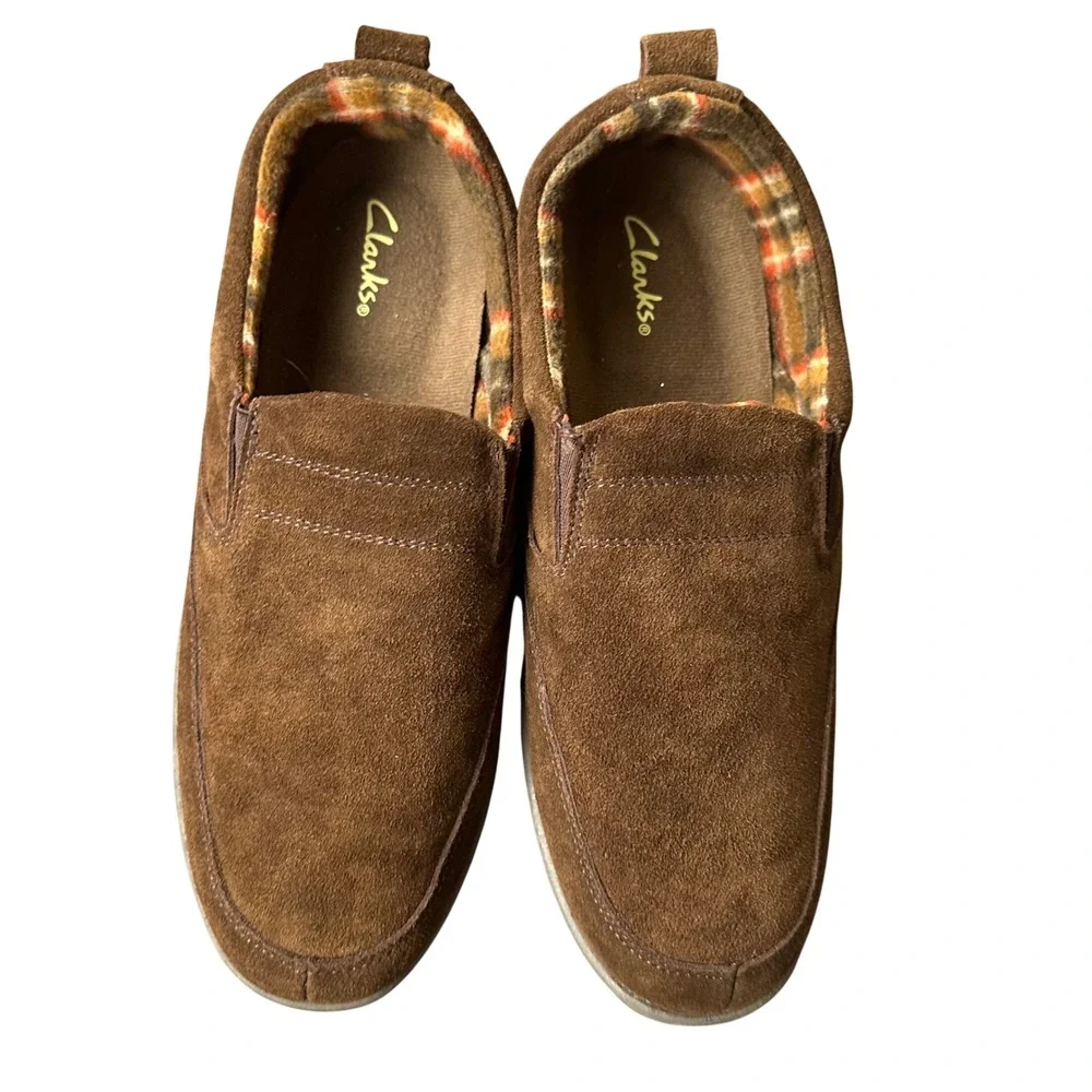 Clarks Mens Brown Suede Slip On Loafers Plaid Lined Shoes 11M 7224819